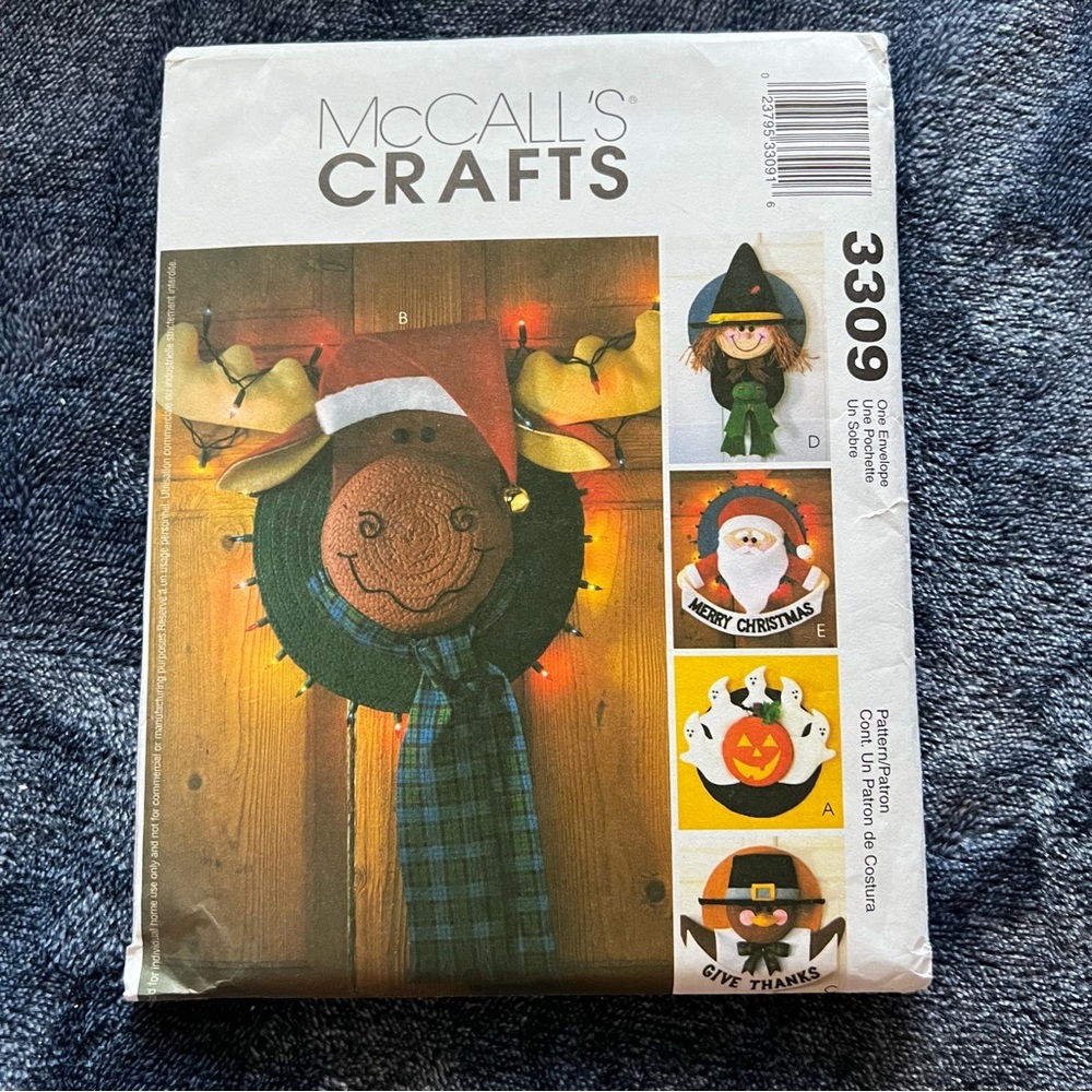 McCall's Sewing Pattern 3309 Straw Hat Wreaths Holiday Home Decor Craft Seasonal